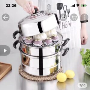 Nồi Hấp Inox 3 Tầng Siêu To Nồi Hấp Bánh Bao Bánh Flan Hấp Thức Ăn 28CM Dùng Cho Cả Bếp Từ Và Bếp Ga Tặng Kèm Xửng