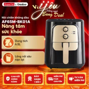 Nồi chiên không dầu GAABOR 6.5 lít AF65M-BK01A dung tích lớn, công suất mạnh 1400W nồi chiên đa năng