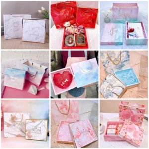 [SỈ 25K] Set túi hộp quà tặng Valentine 8/3, hộp mĩ phẩm hoa sáp socola tim đập 3 MẢNH LỚN