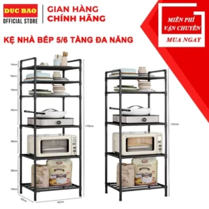 Kệ Nhà Bếp 5/6 Tầng Kệ Để Đồ Đa Năng Bằng Sắt Sơn Tĩnh Điện Lắp Ráp Đơn Giản Tiện Lợi (Tặng Kèm Khăn Lau Bếp Đa Năng)