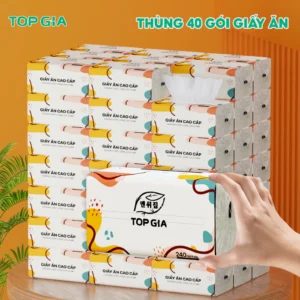 Giấy ăn rút Topgia thùng 40 gói đa sắc cao cấp 240 tờ 4 lớp, dập vân 4D, mềm mịn, thấm hút tốt