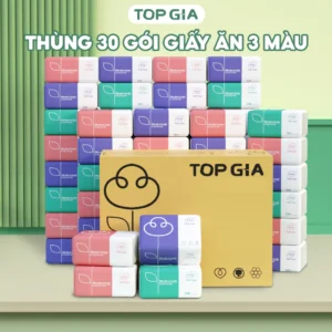 Giấy ăn gấu trúc, thùng 30 gói rút 3 màu Top Gia cao cấp, mềm mịn, an toàn