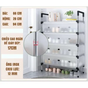 Kệ Inox 5 Tầng Có Vách Ngăn Chắn Bụi, Giá Inox Để Giày Dép 5 Tầng Có Nắp Đậy, Tủ Giày Thế Hệ Mới