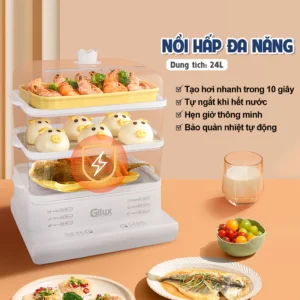 Nồi hấp Gilux 24L đa năng chính hãng - có 3 tầng tiện lợi bảo hành 12 tháng