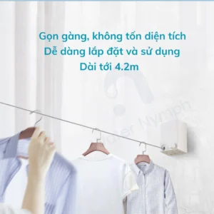 Dây phơi quần áo rút gọn, giàn phơi thông minh Waternymph, dán tường - khoan lỗ tiện lợi
