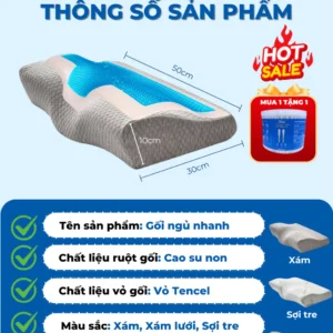 Gối cao su non người lớn Cecila có Gel lạnh hỗ trợ ngủ nhanh thiết kế công thái học nâng đỡ, chống đau mỏi cổ vai gáy