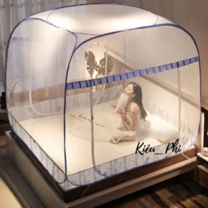 Màn chụp tự bung đỉnh vuông Kiều Phi - Mùng chụp bung ngủ người lớn gấp gọn tiện dụng 1m6 1m8 2m2 cao cấp