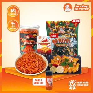 Combo Gà Cay - gồm 1 hũ bimbim tăm cay + 20 chân gà tê cay +5 gói nem nướng tặng 1 hũ sốt chấm