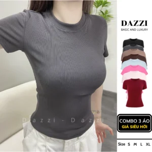 Áo thun trơn DAZZI BRAND form ôm Babytee Áo thun nữ body dáng dài thun gân tăm co dãn 4 chiều A01