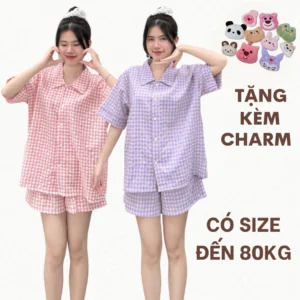 Bộ Đồ Ngủ Caro BY CHANN (Tặng Kèm Charm) nhiều màu mặc nhà mùa hè, chất liệu cotton xốp (có size đến 80kg)