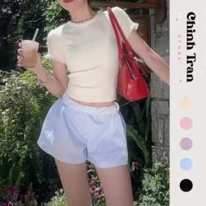 Áo Thun Nữ Phối Viền Ren Form Ôm Body Basic Dễ Thương - Chinh Trần Store