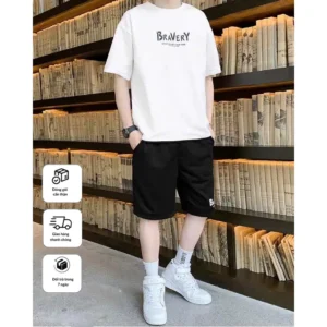 Bộ Quần Áo nam nữ S&M Fashion - In chữ Bravery màu đen và trắng chất liệu co dãn thể thao đủ size 25-90kg